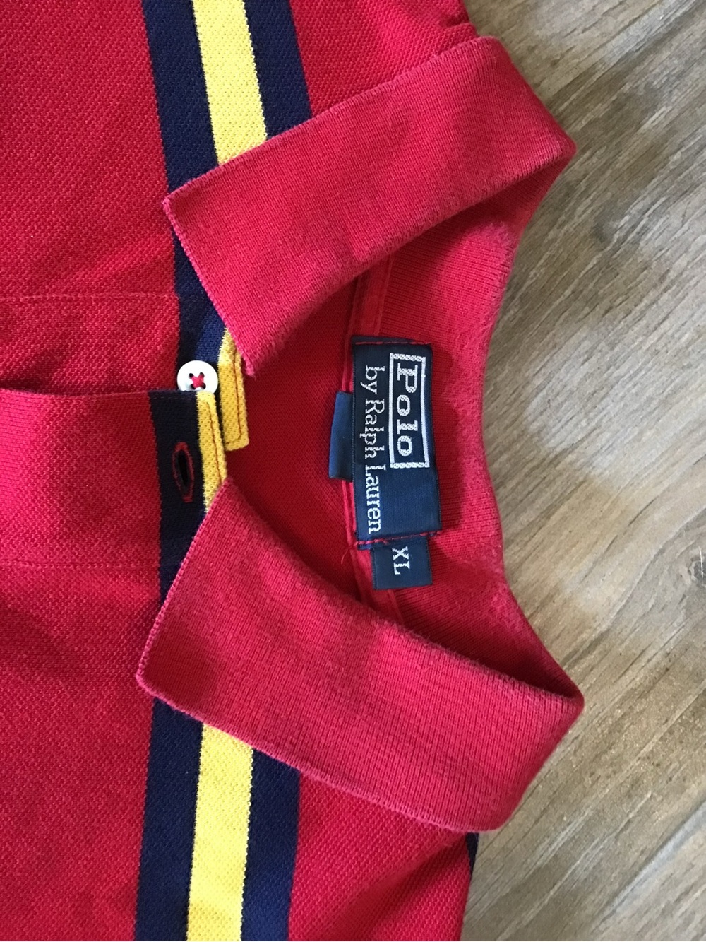 Ralph Lauren Red Polo with Navy and Yellow Stripes - Picture 2 of 3